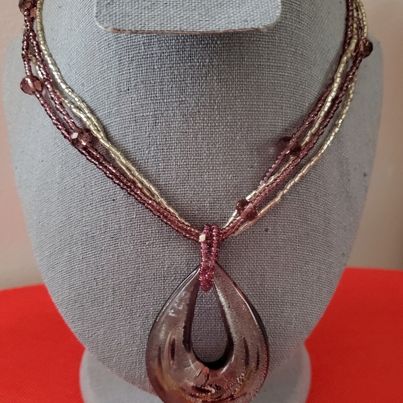 Murano Glass Pendant with Beaded Necklace .Italy NWOT - Picture 4 of 5